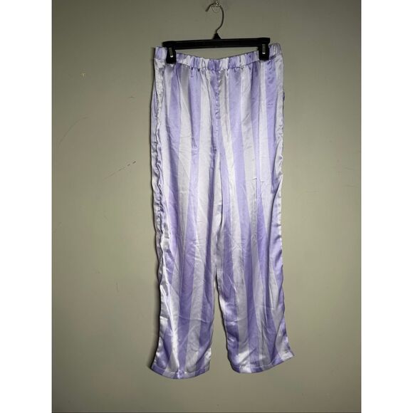 LOFT satin purple stripe notch collar pajama set medium - Picture 9 of 9